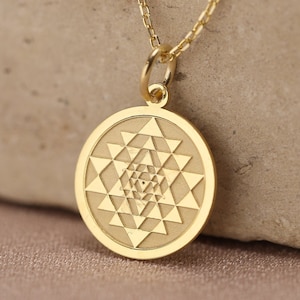14k Solid Gold Sri Yantra Necklace, Personalized Sri Yantra Pendant , Chakra Necklace , Yoga Pendant , Meditation Charm , Birthday Gift