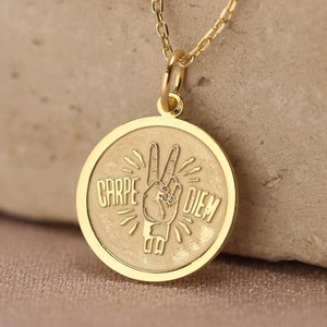 14k Solid Gold , Carpe Diem Necklace, Personalized Carpe Diem Pendant, Carpe Diem Necklace , Motivational Necklace , Birthday gift