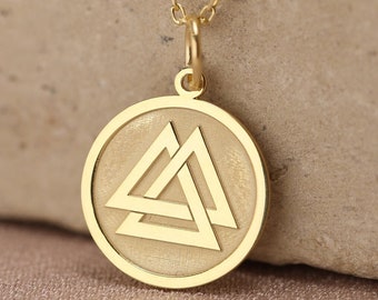 Valknut Silver Necklace, 14K Gold Plated Norse Viking Pendant Jewelry Gift for Wife Girlfriend Mom, Nordic Women Mom Birthday Gift