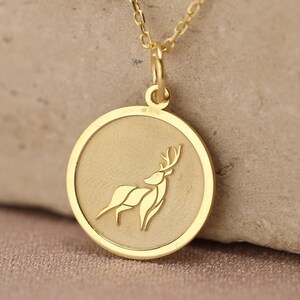 14k Solid Gold Deer Necklace , Personalized Deer Pendant , Dainty Deer Lover Jewelry , Deer Charm Pendant , Animal Necklace , Women Gift