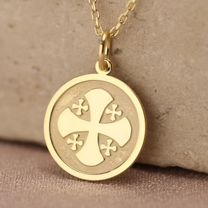14k Solid Gold Cross Necklace , Jerusalem Cross Necklace, Personalized Cross Necklace For Protection , Greek Orthodox Jewelry ,birthday gift
