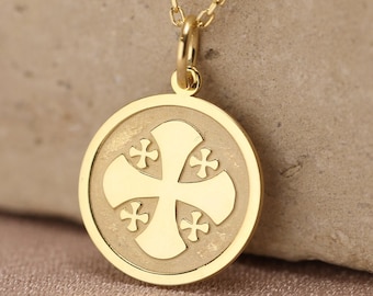 14k Solid Gold Cross Necklace , Jerusalem Cross Necklace, Personalized Cross Necklace For Protection , Greek Orthodox Jewelry ,birthday gift