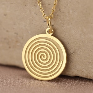 14k Solid Gold Spiral Necklace , Personalized Spiral Pendant , Personalized Geometric Necklace , Real Gold Spiral Pendant , Woman Gold gift