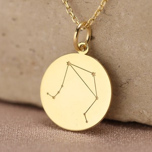 14k Solid Gold Libra Celestial Constellation Naszyjnik, Spersonalizowany Solid Gold Libra Pendant, Naszyjnik Astrology, Prezent urodzinowy