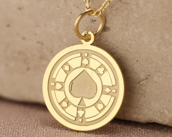 14K ゴールドネックレス ポーカーズ 14Kゴールド ポーカーペンダント | ツートントランプネックレス | 上品