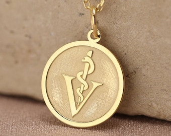 14k Solid Gold Veterinarian Symbol Necklace, Personalized Veterinarian Symbol Pendant, Id Animal Pendant,Veterinarian Gift Necklace,Vet Gift