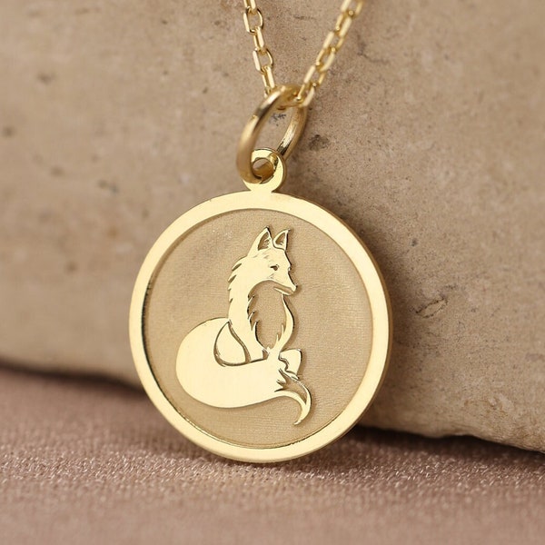 14k Solid Gold Fox Necklace , Fox Pendant , Personalized Fox Pendant , Animal Pendant , Solid Gold Fox , Birthday Gift