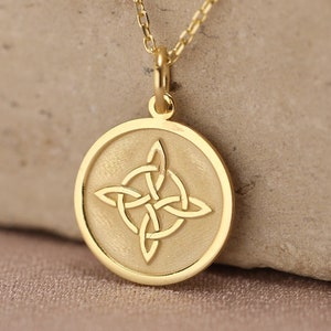 14k Solid Gold Quaternary Celtic Knot Necklace , Personalized Witch Knot Necklace , Four Cornered Knot Pendant , Birthday gift