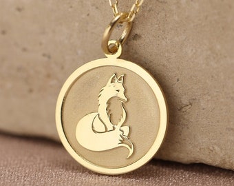 14k Solid Gold Fox Necklace , Fox Pendant , Personalized Fox Pendant , Animal Pendant , Solid Gold Fox , Birthday Gift
