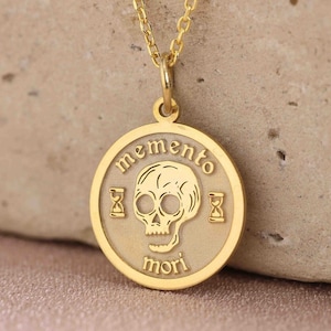 14k Massivgold Memento Mori Halskette, Memento Mori Anhänger, Amor Fati Gold Anhänger, Stoizismus Charme Gott Halskette, Mom Geburtstagsgeschenk