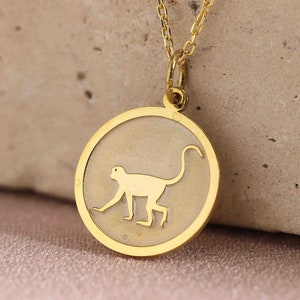 14k Solid Gold Monkey Necklace , Personalized Monkey Pendant , Cute Monkey Jewelry , Animal Necklace ,Fun Jewelry ,Birthday Gift ,Woman Gift