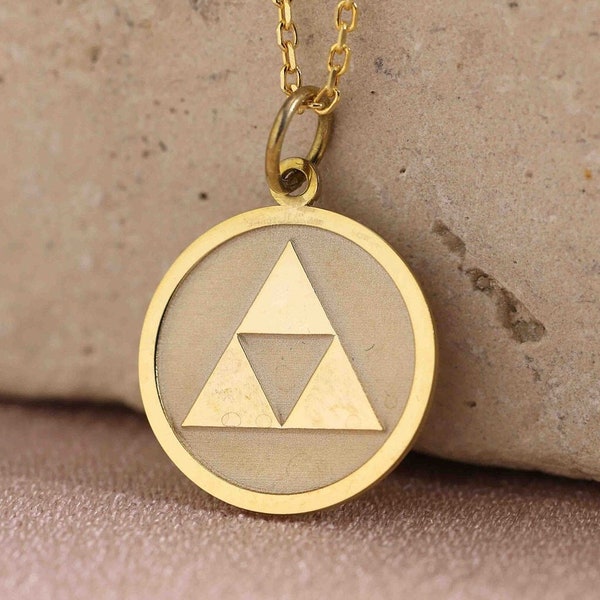 14k Solid Gold Triforce Necklace , Triforce Gold Pendant , Pesronalized Triforce Pendant , Dainty Disc Jewelry , Gift for woman