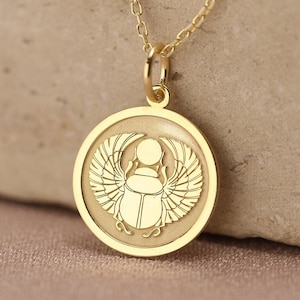 14k Solid Gold Egyptian Scarab Necklace , Personalized Egyptian Scarab Pendant , Egyptian Beetle Necklace , Scarab Pendant , Birthday Gift