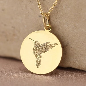 14k Solid Gold Hummingbird Necklace , Personalized Hummingbird pendant , Bird Hummingbird Jewelry ,necklace for gift , gift for mom