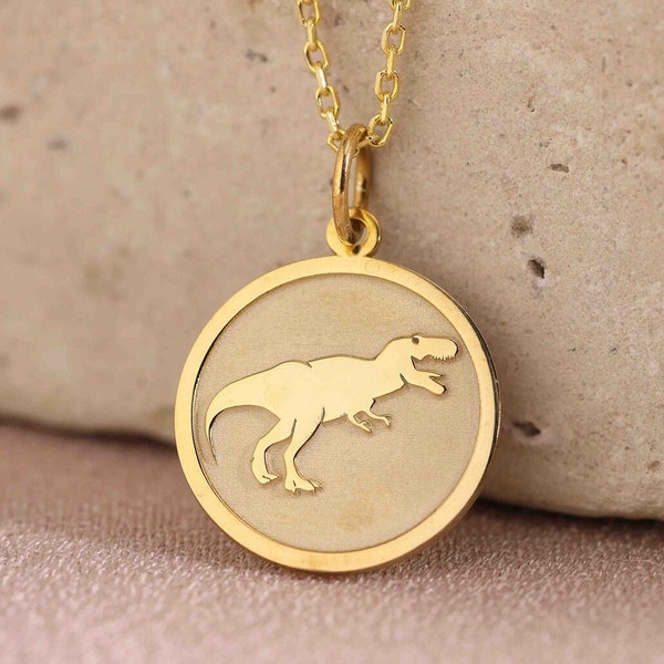 14k Solid Gold T-REX Dinosaurier Halskette, personalisierte Dino Anhänger, Alltags Schmuck, Echtes Gold, Symbol der Stärke, Geburtstagsgeschenk