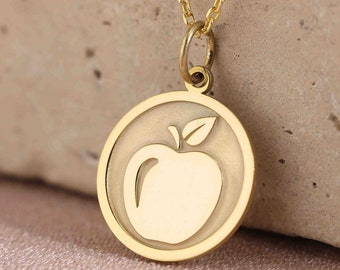 14k Solid Gold Apple Necklace , Gold Teacher Necklace , Gold Apple Necklace , Gold Tropical Necklace , Teacher Retirement ,  Gift For Mom