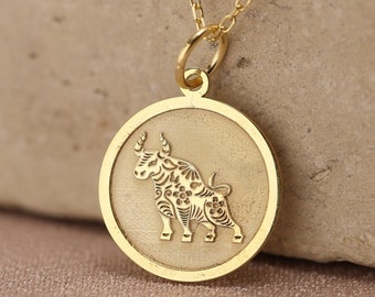 14k Solid Gold Taurus Zodiac Necklace, Taurus Bull Pendant , Zodiac Solid Gold , Personalized Taurus Sign Zodiac Pendant , Mothers Day Gift