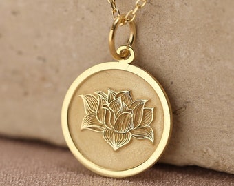 Lotus Silver Necklace, 14K Gold Plated Lotus Flower Pendant Jewelry Gift for Wife Girlfriend Mom, Spiritual Women Mom Birthday Gift