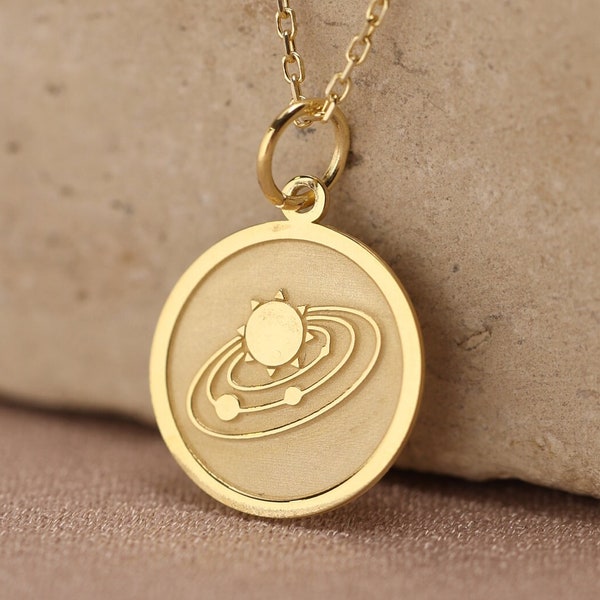 14k Solid Gold Sun Necklace , Celestial Gold Pendant , Celestial , 14K Solid Gold Sun Necklace , Galaxy Gold Pendant , Birthday Gift