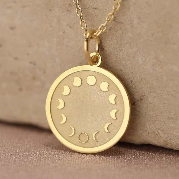 Collar de luna de oro macizo de 14k, colgante de luna personalizado, joyería de encanto de luna de oro delicado, collar de luna creciente, luna de 14k, regalo de cumpleaños