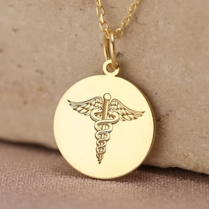 14k Solid Gold Medic Disc Pendant , Medical Alert Necklace , Doctor Necklace, Emergency Contact Charm , Allergy Information Pendant