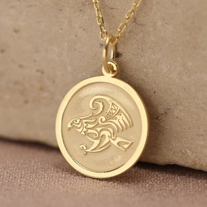 14k Solid Gold Celtic Eagle Necklace , Personalized Celtic Eagle Pendant , Hawk Gold Pendant , Gold Bird Necklace , Gold Eagle,Birthday gift