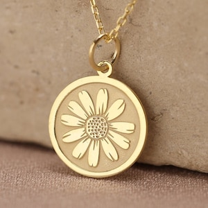 14k Solid Gold Daisy Flower Necklace , Personalized Gold Daisy Pendant , Charm Flower, Daisy Jewelry , April Birth Flower Gift , Women Gift