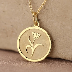 14k Solid Gold Tulip Necklace , Personalized Tulip Pendant , Flower , Eternal Love Symbol Pendant , Tulip Flower Necklace , Birthday gift