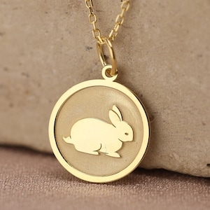 14k Solid Gold Bunny Rabbit Pendant , Personalized Bunny Necklace , Gold Rabbit Charm , Pet Pendant , Animal Jewelry , Gift For Her