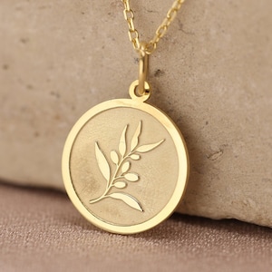 14k Solid Gold Olive Tree Branch Leaf Necklace , Personalized Olive Tree Pendant , Greek Leaf Necklace , Branch Leaf Pendant , Woman Gift