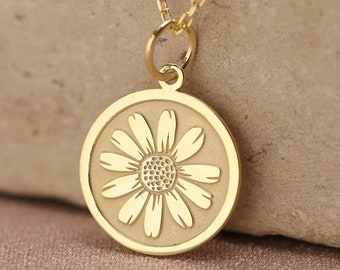 14k Solid Gold Daisy Flower Necklace , Personalized Gold Daisy Pendant , Charm Flower, Daisy Jewelry , April Birth Flower Gift , Women Gift