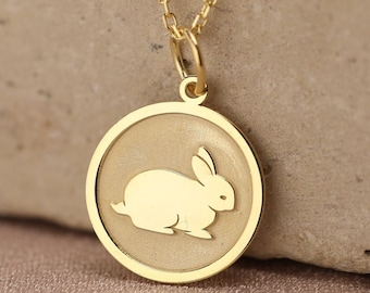 14k Solid Gold Bunny Rabbit Pendant , Personalized Bunny Necklace , Gold Rabbit Charm , Pet Pendant , Animal Jewelry , Gift For Her