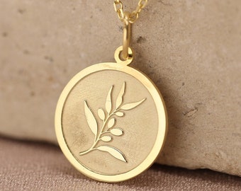 14k Solid Gold Olive Tree Branch Leaf Necklace , Personalized Olive Tree Pendant , Greek Leaf Necklace , Branch Leaf Pendant , Woman Gift