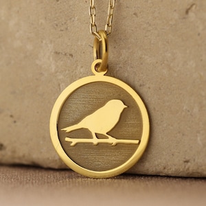 14k Solid Gold Spatz Halskette, personalisierte Spatz Anhänger, Vogel Spatz Schmuck, Halskette für Geschenk, Geschenk für Mama