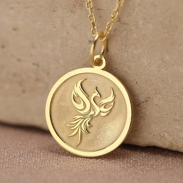 14k Solid Gold Phoenix Necklace , Gold Phoenix Pendant , Dainty Phoenix Jewelry , Phoenix Bird Charm, Gold Eagle Necklace , Gold Woman gift