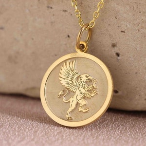 14k Solid Gold Griffin Necklace , Personalized Griffin Pendant ,Gryphon Necklace , Lion and Eagle Pendant, Greek Mythology Jewelry, Mom Gift