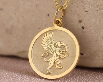 14k Solid Gold Griffin Halskette, personalisierte Griffin Anhänger, Greif Halskette, Löwe und Adler Anhänger, griechische Mythologie Schmuck, Mom Geschenk