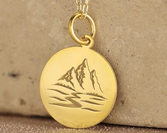 Mountain 925 Silver Necklace, 14K Gold Plated Mountain Pendant Jewelry Gift for Wife Girlfriend Mom, Adventure Women Mom Gift Traveller Gift