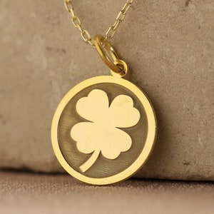 14k Solid Gold Clover Necklace , 4 Clover Necklace , Clover Leaf Necklace , Four Leaf Clover Gold Charm , Shamrock Necklace , Women Gift