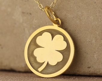 14k Solid Gold Clover Necklace , 4 Clover Necklace , Clover Leaf Necklace , Four Leaf Clover Gold Charm , Shamrock Necklace , Women Gift