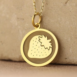 14k Solid Gold Strawberry Pendant , Strawberry Necklace , Cute Fruit Charm for Daughter , Summer Memory Charm, ,Strawberry , Woman Gift
