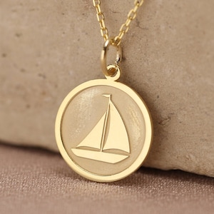 14k Solid Gold Boot Halskette, Boot Halskette, Yacht Anhänger Schiff Halskette, Segelboot Anhänger, Reise Anhänger, Geburtstagsgeschenk