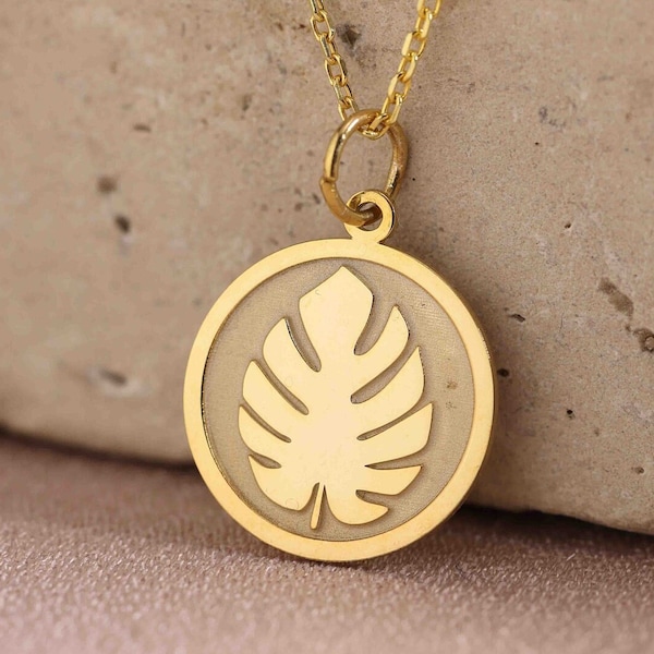 14k Solid Gold Monstera Leaf Necklace , Gold Monstera Leaf Necklace , Gold Monstera Leaf Necklace , Gold Tropical Necklace , Gift For Mom