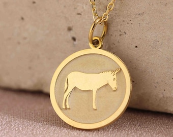 Donkey Silver Necklace, 14K Gold Plated Donkey Pendant Jewelry Gift for Wife Girlfriend Mom, Farm Animal Women Mom Birthday Gift