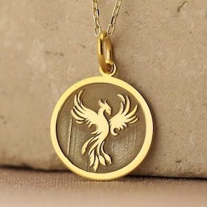 14k Solid Gold Phoenix Necklace , Gold Phoenix Pendant , Dainty Phoenix Jewelry , Phoenix Bird Charm, Gold Eagle Necklace , Gold Woman gift