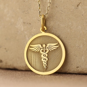 14k Solid Gold Medic Disc Pendant , Medical Alert Necklace , Doctor Necklace, Emergency Contact Charm , Allergy Information Pendant