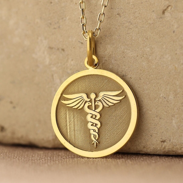 14k Solid Gold Medic Disc Pendant , Medical Alert Necklace , Doctor Necklace, Emergency Contact Charm , Allergy Information Pendant