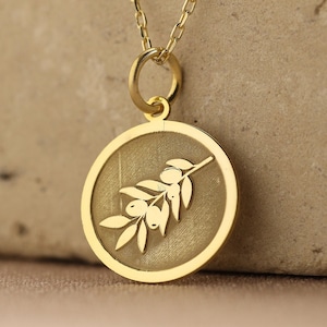 14k Solid Gold Olive Tree Branch Leaf Necklace , Personalized Olive Tree Pendant , Greek Leaf Necklace , Branch Leaf Pendant , Woman Gift