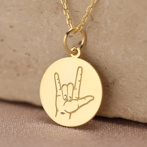 14k Solid Gold ASL gebarentaal ketting, ik hou van je ASL gebarentaal hanger, gepersonaliseerde ik hou van je teken, liefde hanger, verjaardagscadeau