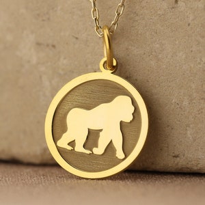 14k Solid Gold Gorilla Necklace , Personalized Gorilla Pendant , Gorillaz Coin Necklace , Gorilla Animal Jewelry , Monkey Charm Pendant